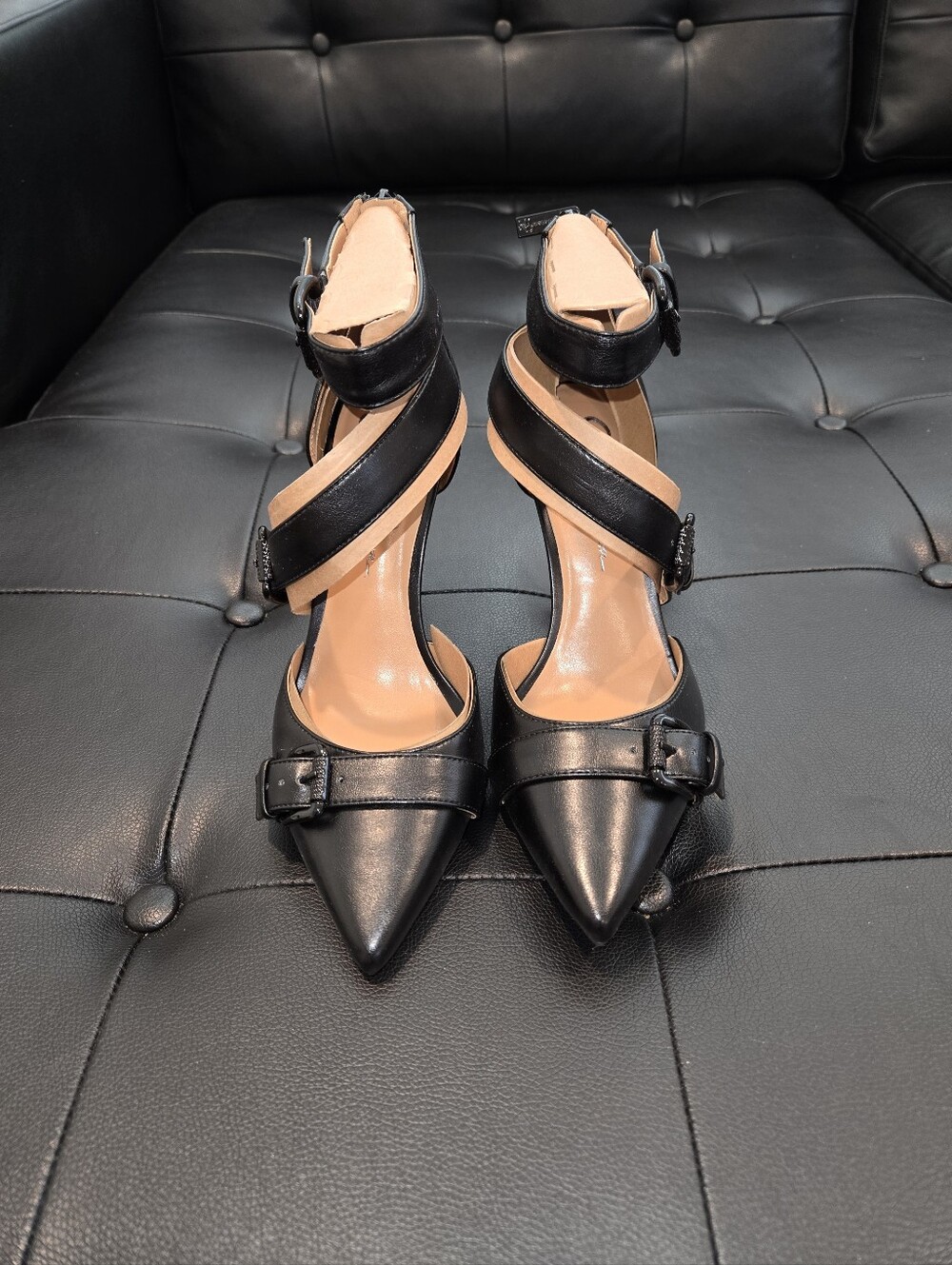 Jessica Simpson Black Pointed Buckle Ankle-Strap Heels